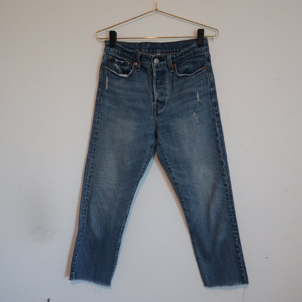 Levi's Vintage Red Tab Light Wash Distressed Straight Jeans, Size 27 Button Fly